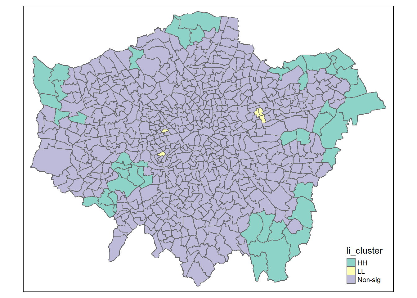 Plot of High-High and Low-Low Green Space Clusters in Greater London