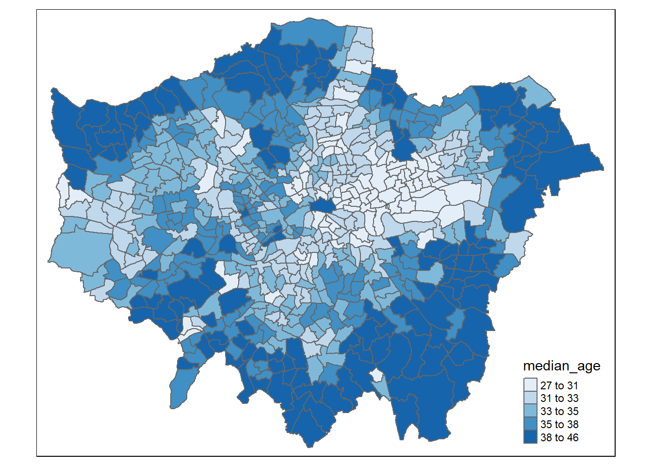 Plot of Median Age per ward in Greater London