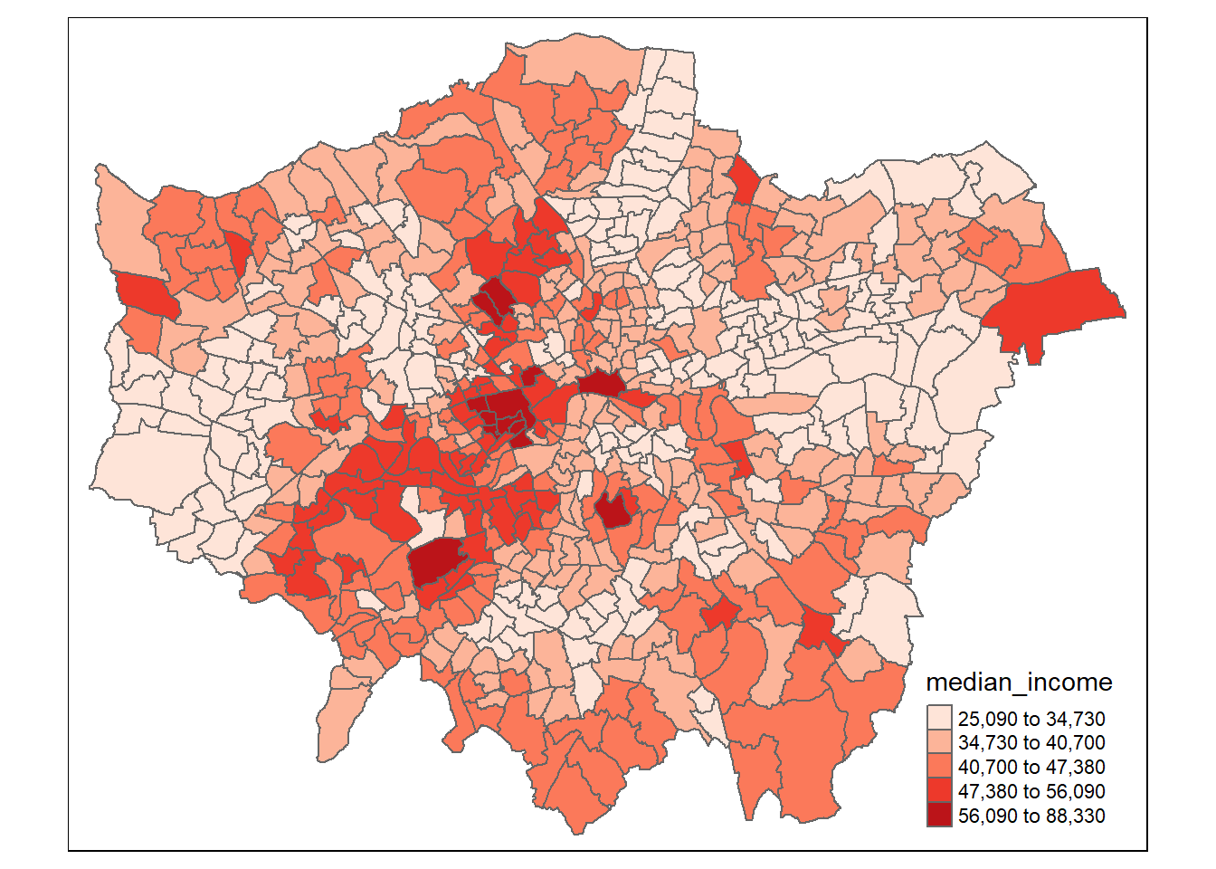 Plot of Median Income per ward in Greater London