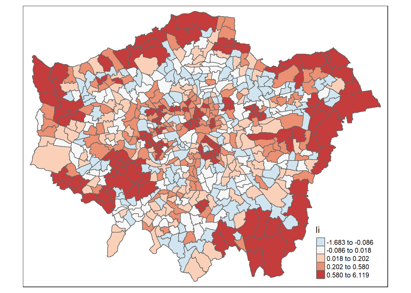 Plot of Local Moran's I of Green Space in Greater London